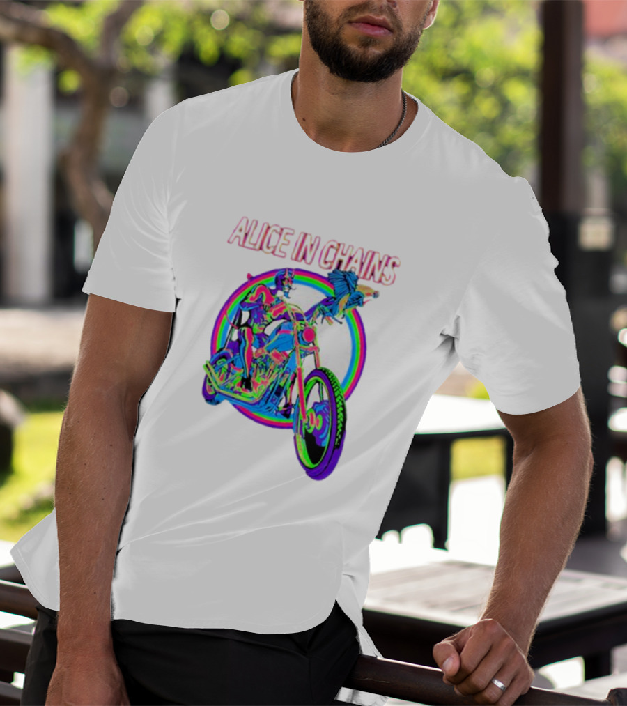 Alice In Chains Psychedelic Devil On Chopper With Bird T-Shirt