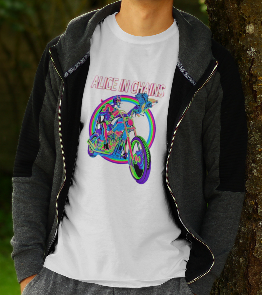 Alice In Chains Psychedelic Devil On Chopper With Bird T-Shirt