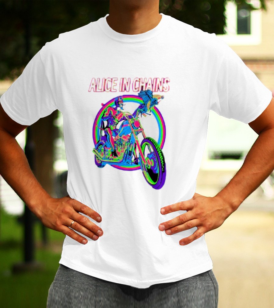 Alice In Chains Psychedelic Devil On Chopper With Bird T-Shirt
