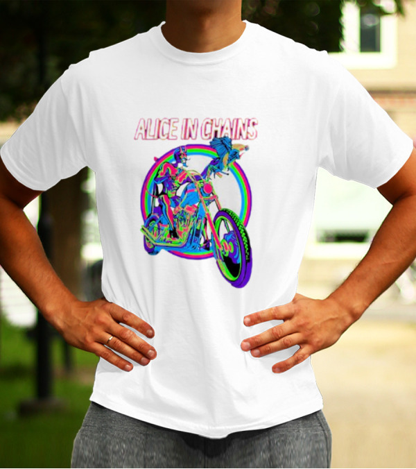 Alice In Chains Psychedelic Devil On Chopper With Bird T-Shirt