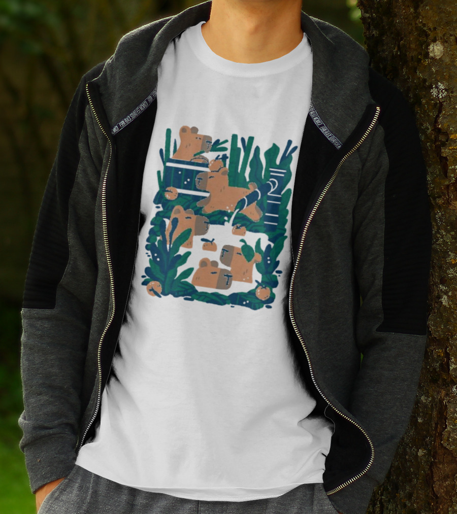 Bamboo Bath Bear Family Relaxing Amidst Greenery T-Shirt