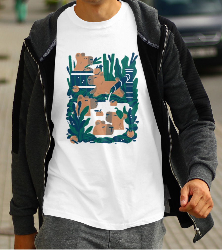 Bamboo Bath Bear Family Relaxing Amidst Greenery T-Shirt
