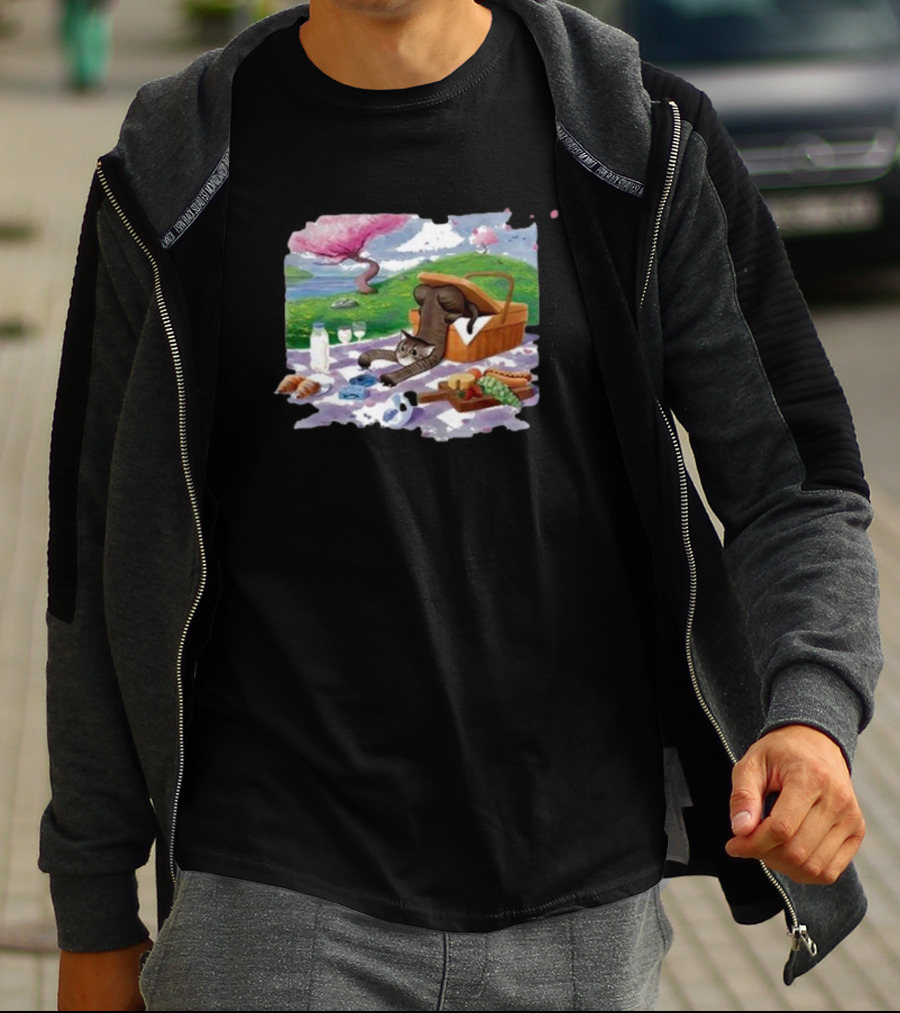 Bim Bim Drew Gooden Picnic Cat Basket Scene T-Shirt