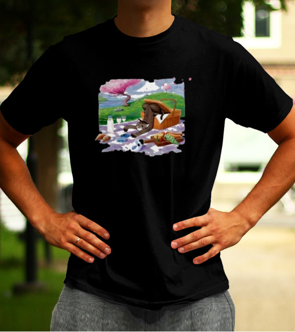 Bim Bim Drew Gooden Picnic Cat Basket Scene T-Shirt