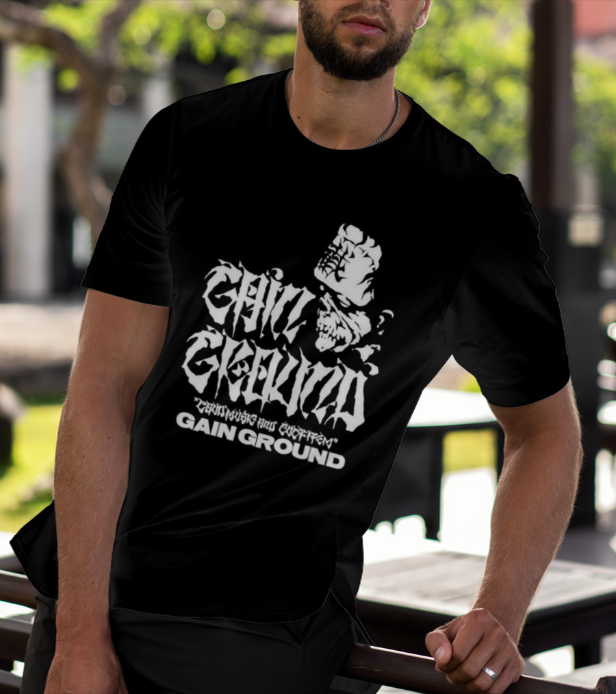 Gain Ground Grinning And Coffin Logo With Skull And Fist T-Shirt