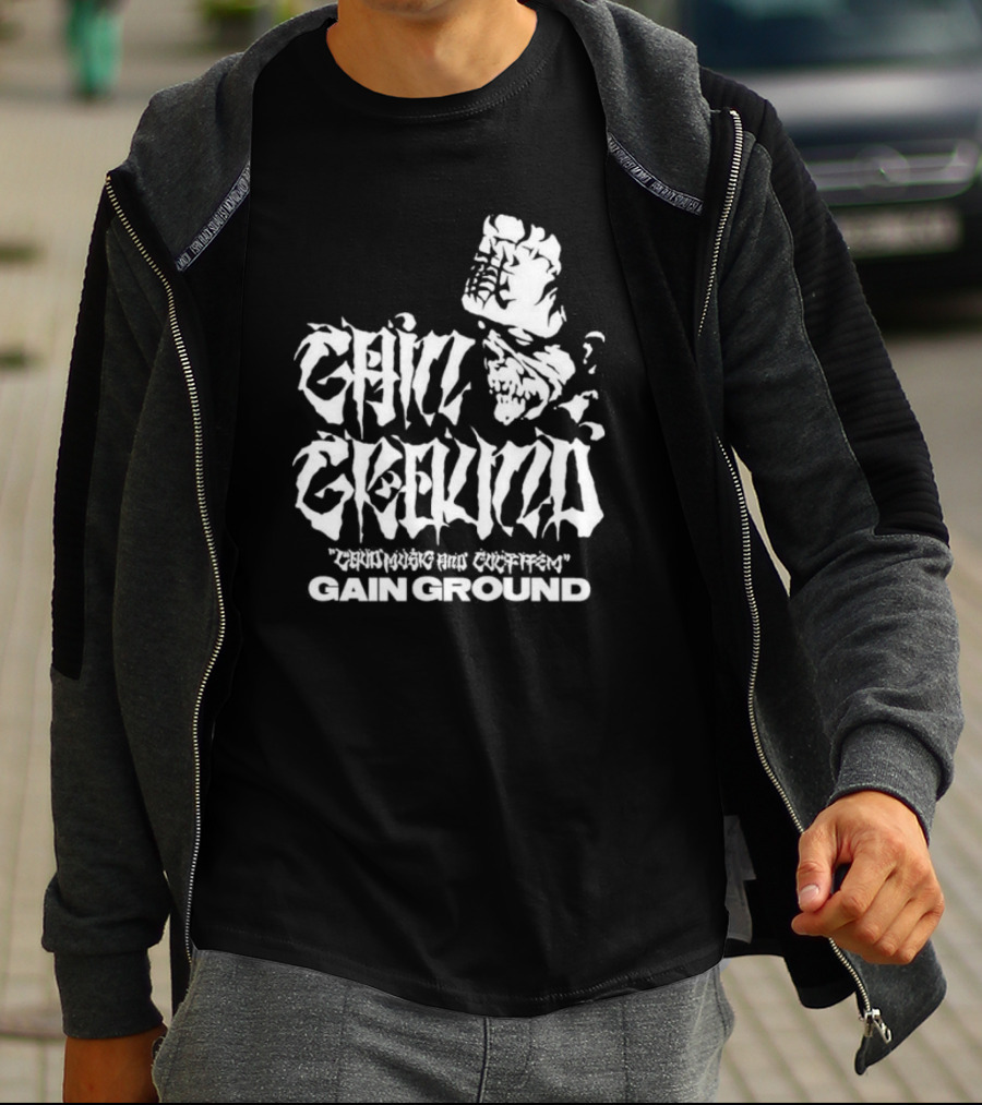 Gain Ground Grinning And Coffin Logo With Skull And Fist T-Shirt