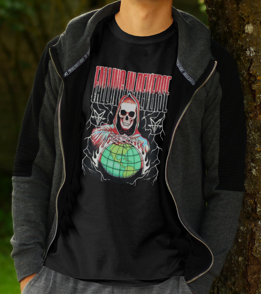 Falling In Reverse Skull Hood Globe T-Shirt