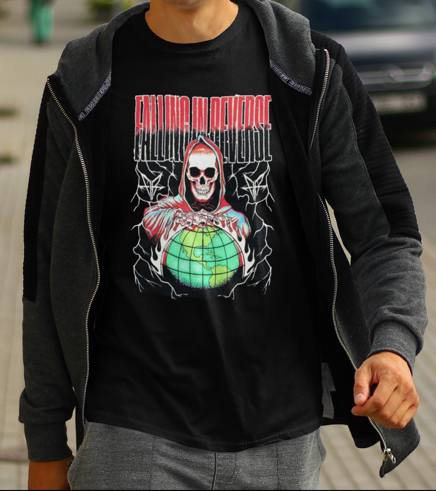 Falling In Reverse Skull Hood Globe T-Shirt