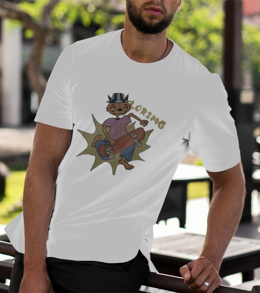 Lor2mg Cartoon Cat Skater In Hat T-Shirt