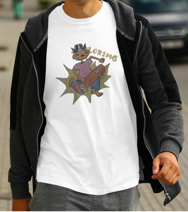 Lor2mg Cartoon Cat Skater In Hat T-Shirt