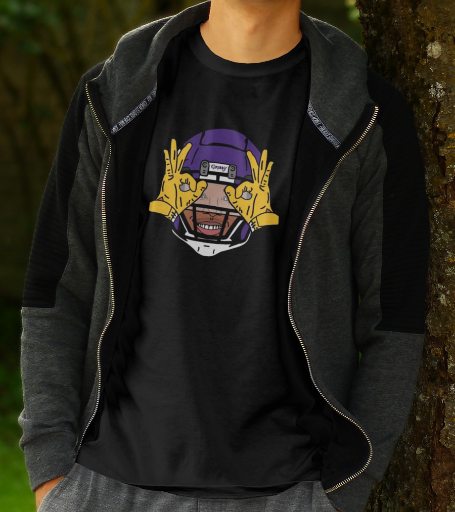 Vikings Justin Jefferson Griddy Hands Gesture Purple Helmet T-Shirt