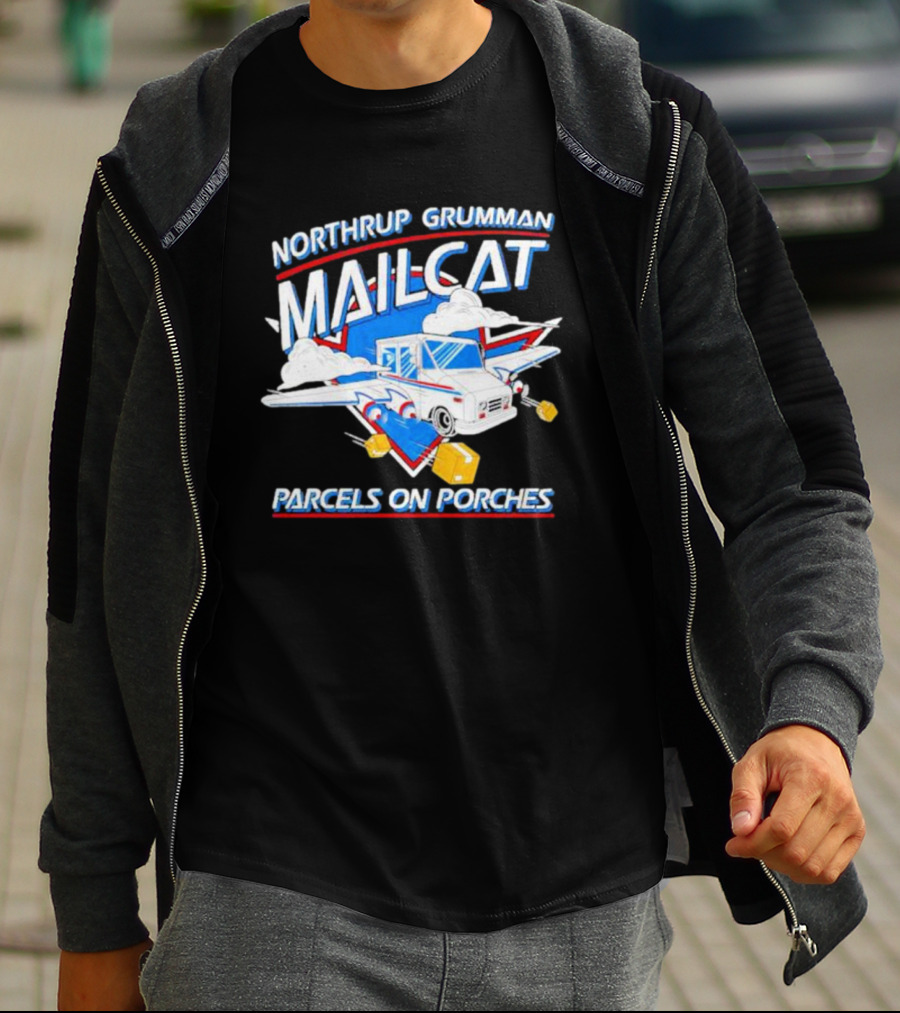 Northrup Grumman Mailcat Parcels On Porches Delivery Truck Clouds T-Shirt