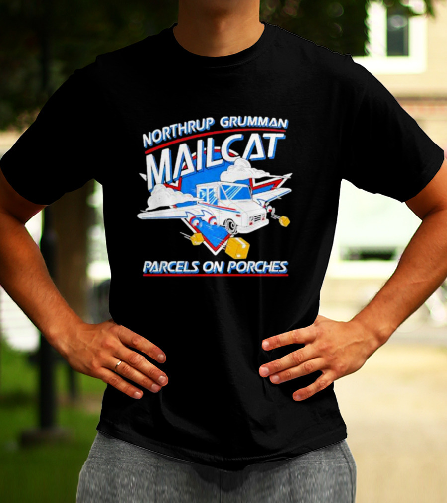 Northrup Grumman Mailcat Parcels On Porches Delivery Truck Clouds T-Shirt