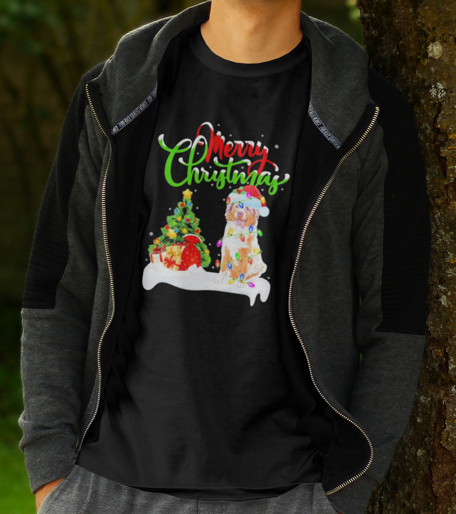Merry Christmas Santa Australian Shepherd Dog Xmas Decorations T-Shirt