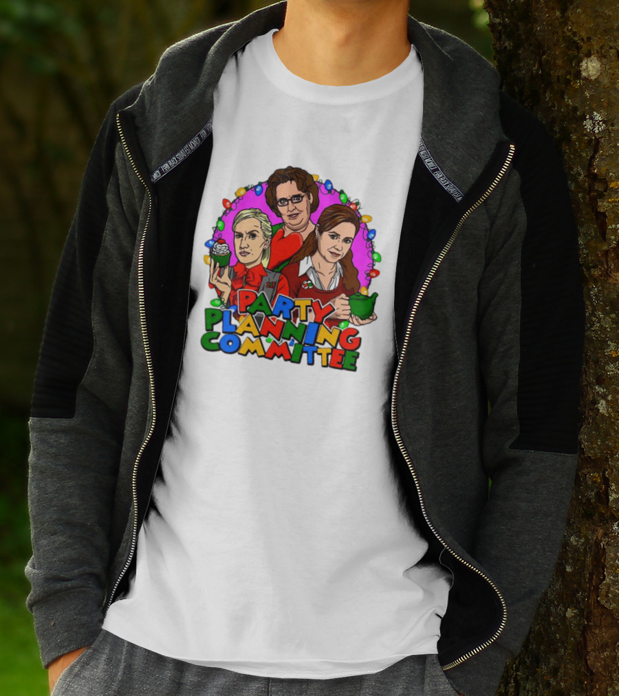 Party Planning Committee Christmas Lights Cupcake Green Teapot T-Shirt