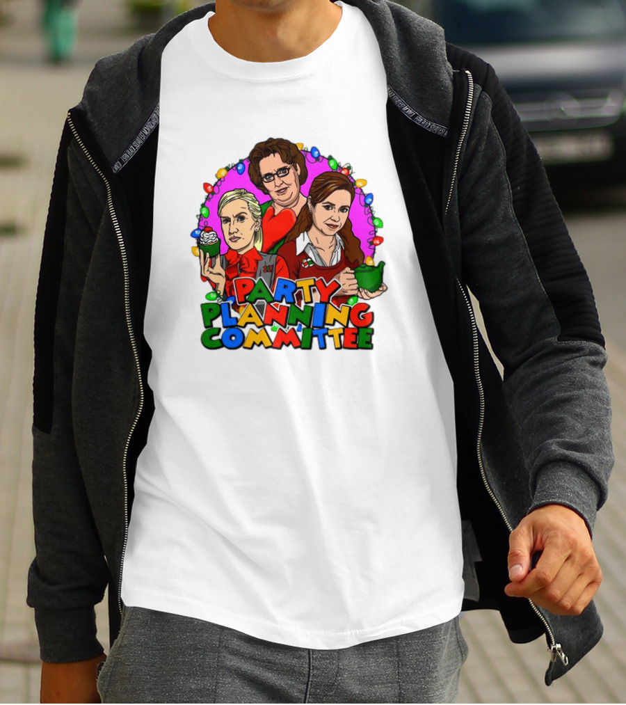 Party Planning Committee Christmas Lights Cupcake Green Teapot T-Shirt