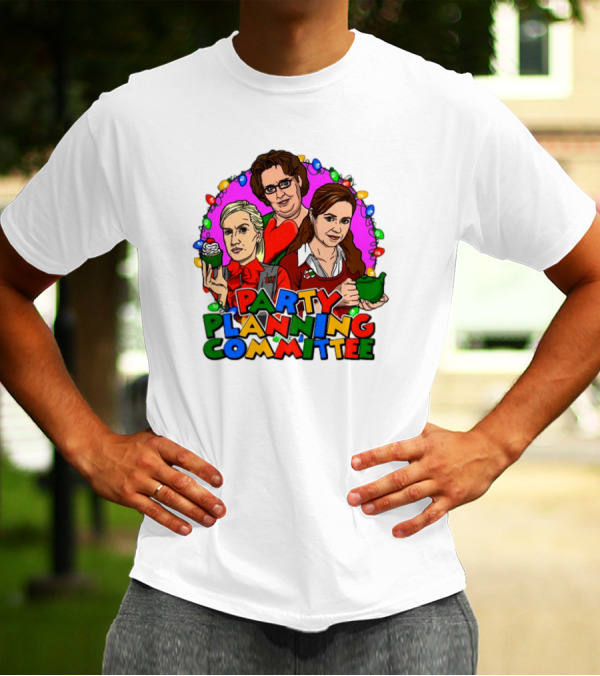 Party Planning Committee Christmas Lights Cupcake Green Teapot T-Shirt