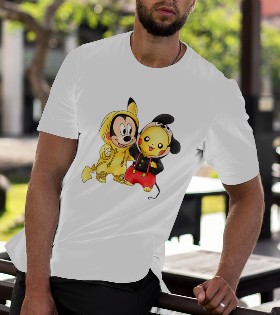 Pikachu Pokemon Mickey Mouse Crossover Fan T-Shirt