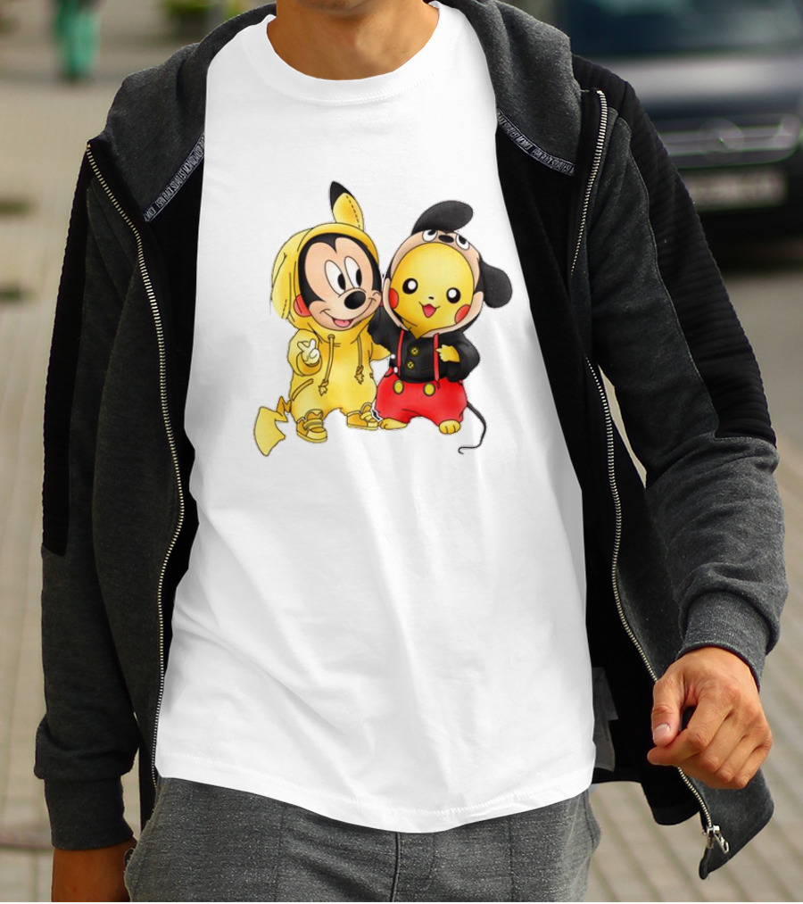 Pikachu Pokemon Mickey Mouse Crossover Fan T-Shirt