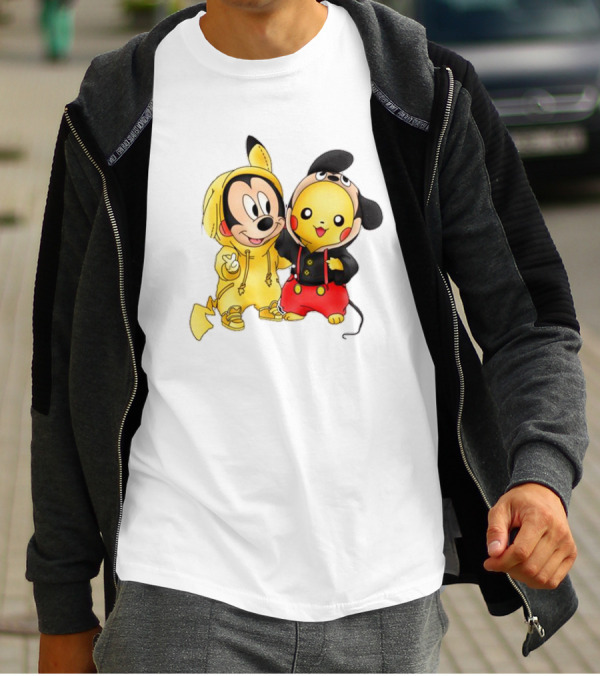 Pikachu Pokemon Mickey Mouse Crossover Fan T-Shirt