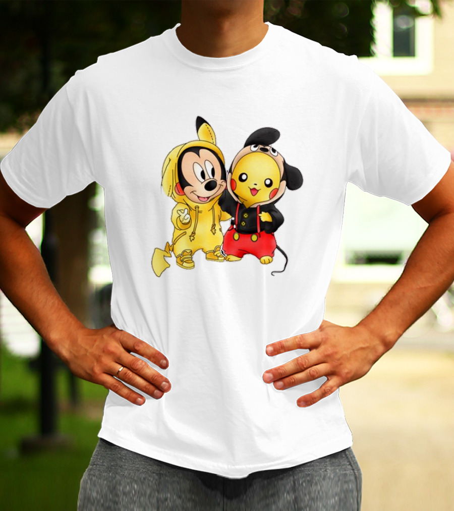 Pikachu Pokemon Mickey Mouse Crossover Fan T-Shirt