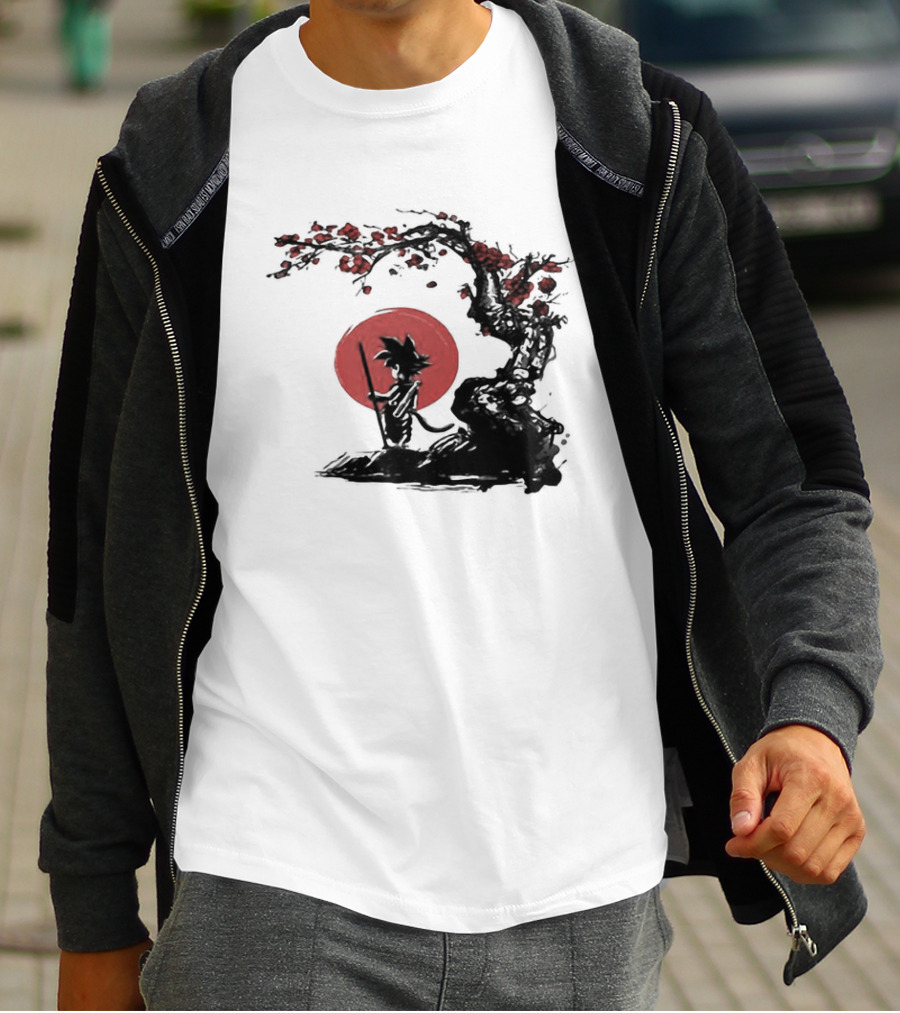 Son Goku Saiyan Solitude Beneath Cherry Blossom And Sun T-Shirt