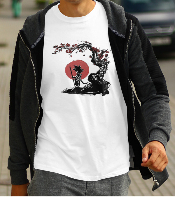 Son Goku Saiyan Solitude Beneath Cherry Blossom And Sun T-Shirt