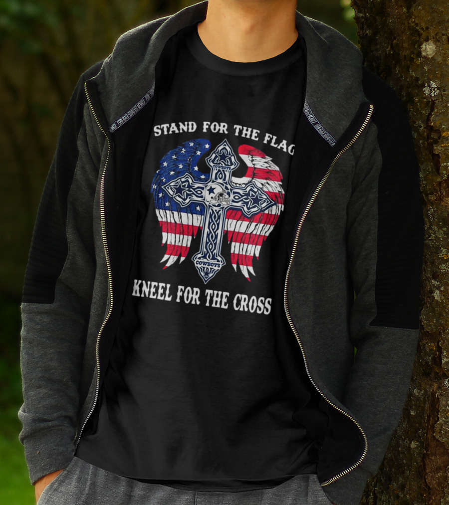 Stand For The Flag Kneel For The Cross Dallas Cowboys American Flag Wings Cross T-Shirt