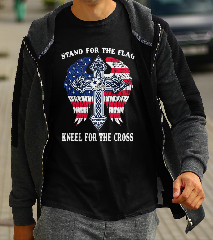 Stand For The Flag Kneel For The Cross Dallas Cowboys American Flag Wings Cross T-Shirt