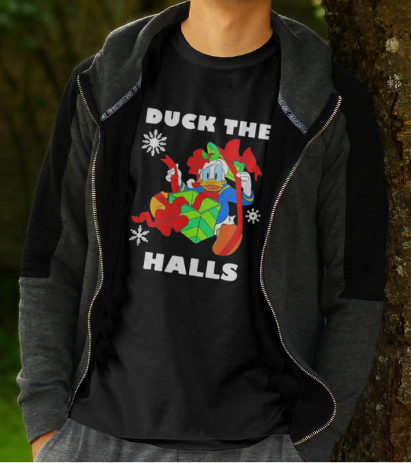 Duck The Halls Christmas With Present And Snowflakes T-Shirt