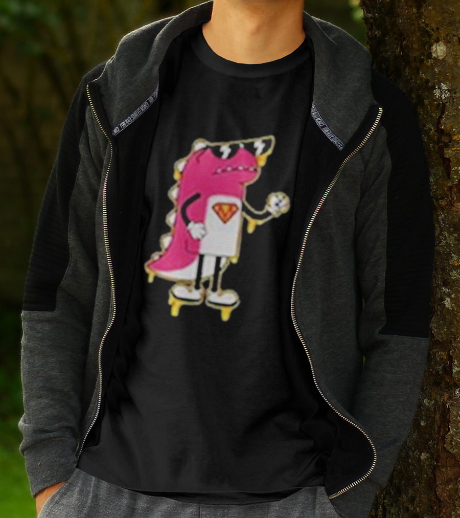 Mikina Mattem Dino Cartoon Character With Sunglasses And Superhero Emblem T-Shirt