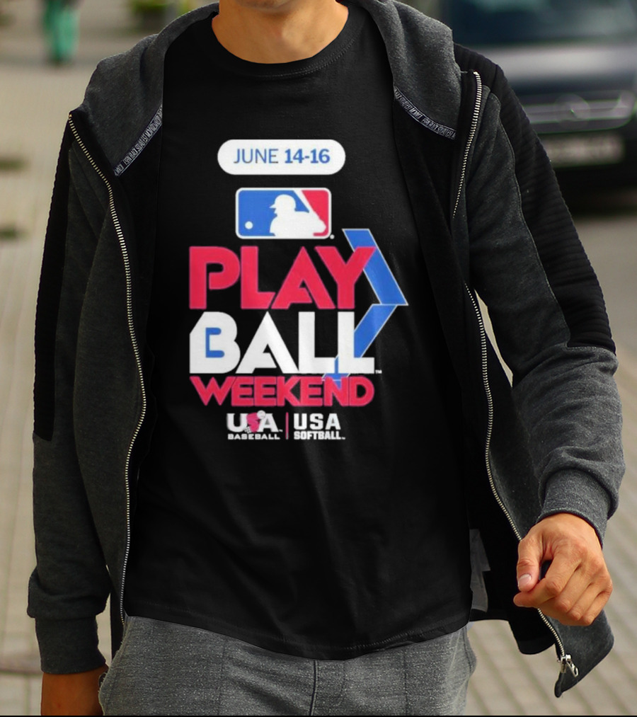 MLB Play Ball Weekend June 14-16 USA Baseball USA Softball T-Shirt