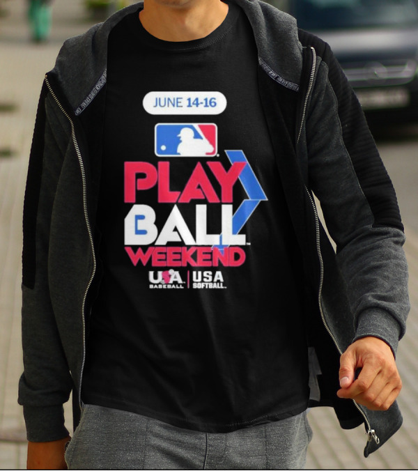 MLB Play Ball Weekend June 14-16 USA Baseball USA Softball T-Shirt