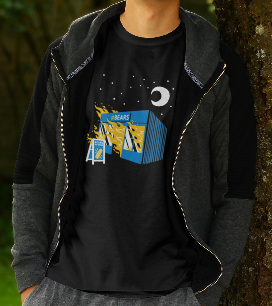 Bears Bakery On Fire Charcoal Night Scene T-Shirt