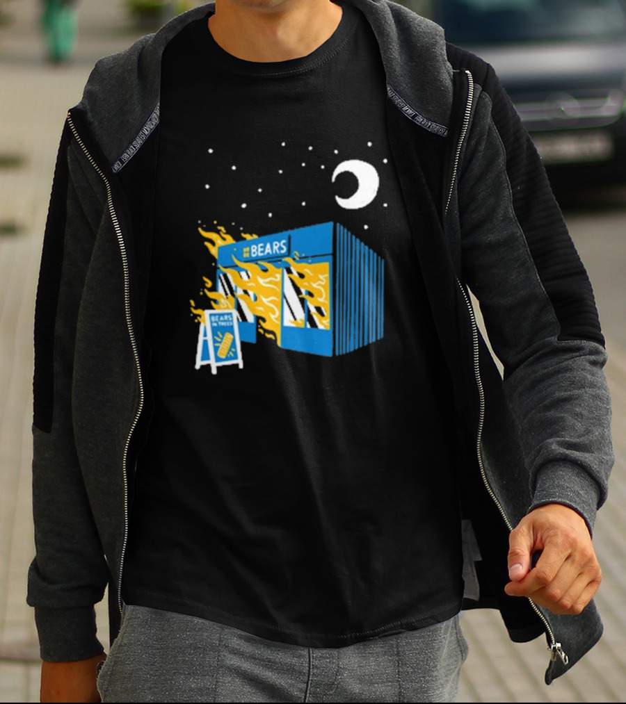 Bears Bakery On Fire Charcoal Night Scene T-Shirt