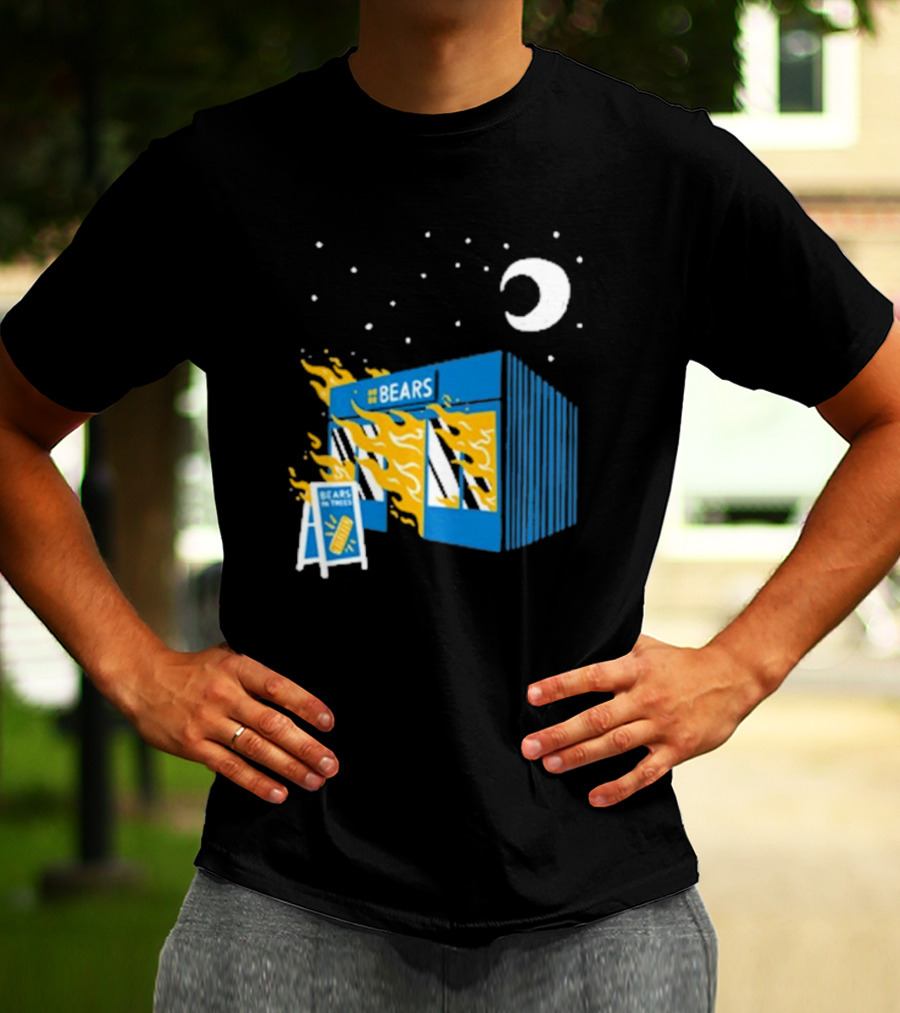 Bears Bakery On Fire Charcoal Night Scene T-Shirt