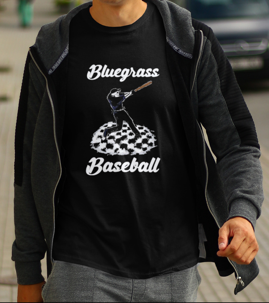 Bluegrass Baseball Skeleton Player Batting On Checkered Field T-Shirt