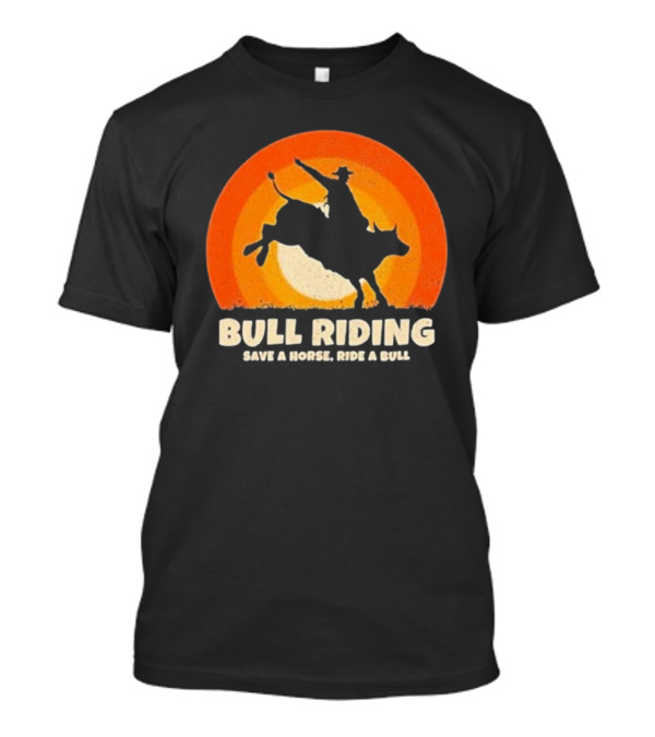 Bull Riding Save A Horse Ride A Bull Sunset Silhouette Cowboy Vintage T-Shirt