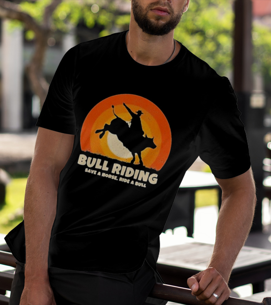 Bull Riding Save A Horse Ride A Bull Sunset Silhouette Cowboy Vintage T-Shirt