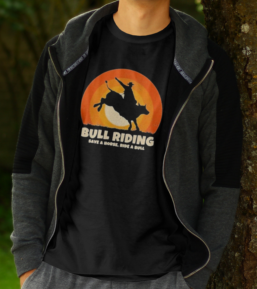 Bull Riding Save A Horse Ride A Bull Sunset Silhouette Cowboy Vintage T-Shirt