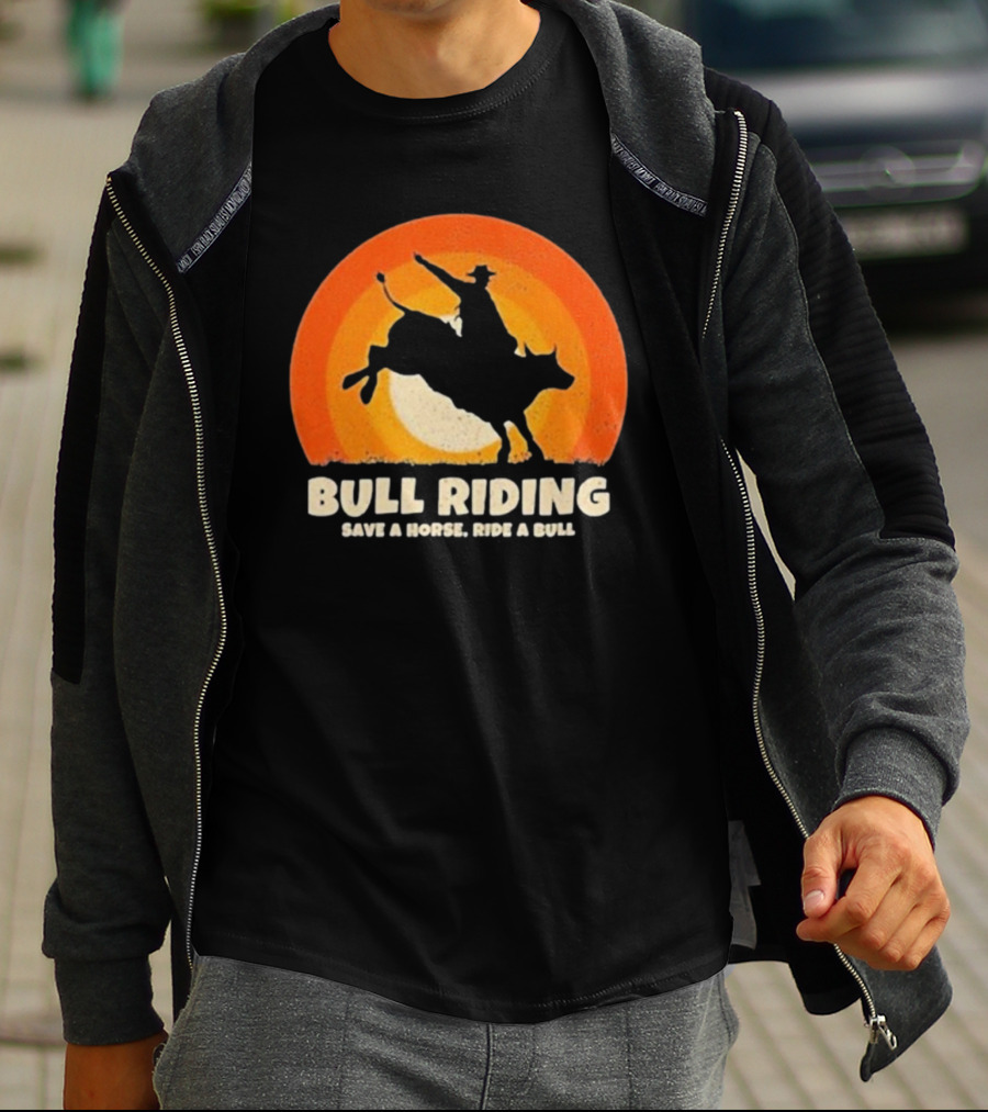 Bull Riding Save A Horse Ride A Bull Sunset Silhouette Cowboy Vintage T-Shirt
