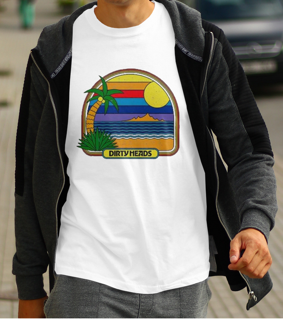 Dirty Heads Retro Beach Sunset Palms Ocean Scene T-Shirt