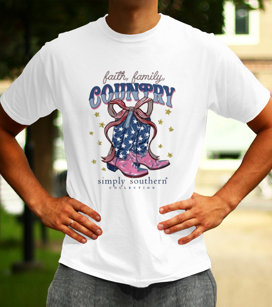 Faith Family Country Cowboy Boots Stars Simply Southern Collection T-Shirt