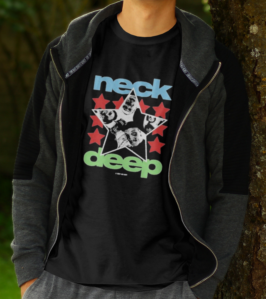 Neck Deep Blue And Green Star With Red Stars And Faces T-Shirt