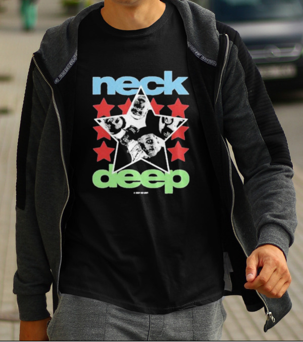 Neck Deep Blue And Green Star With Red Stars And Faces T-Shirt