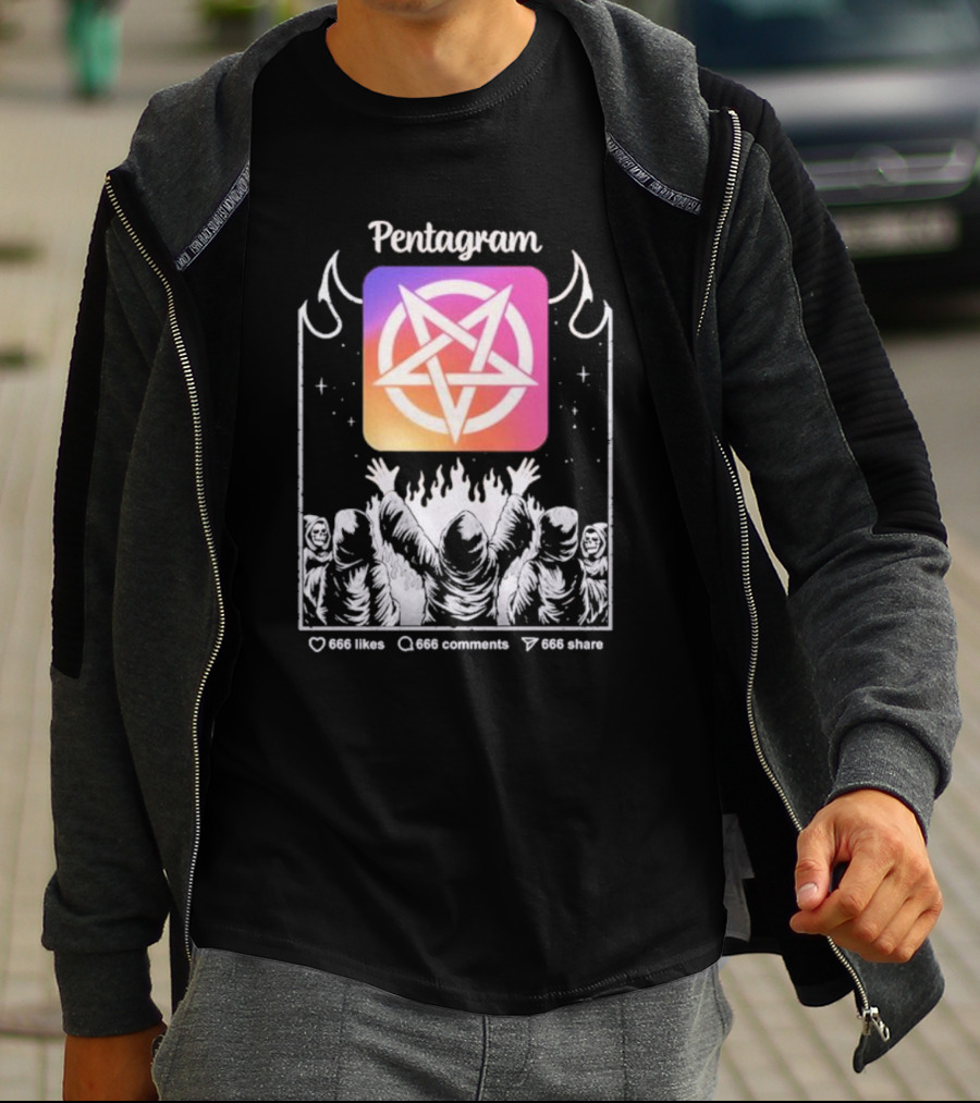 Pentagram Vol 2 666 Likes 666 Comments 666 Share Hoodie Circle Icon Ritual T-Shirt