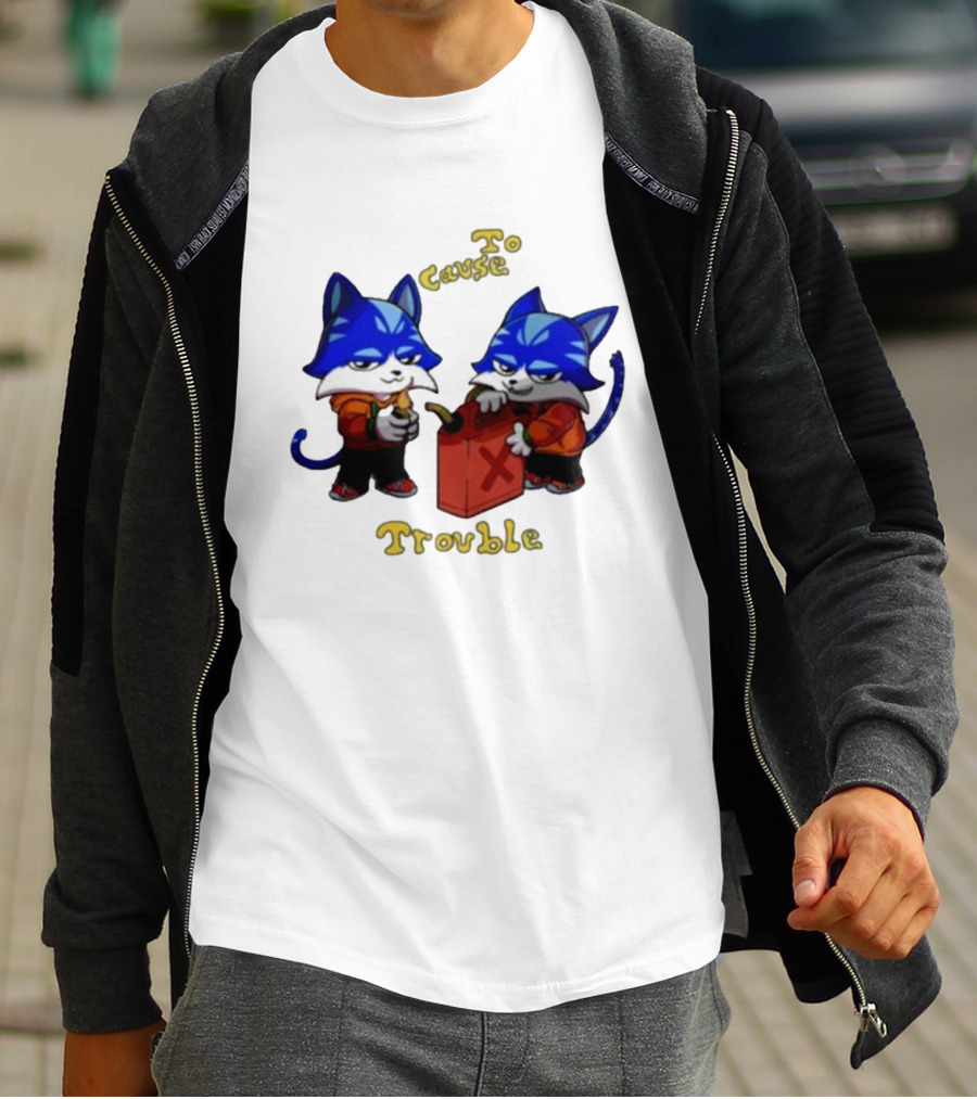 Toshi Base Here To Cause Trouble Mischievous Blue Cats With Gasoline Canister T-Shirt