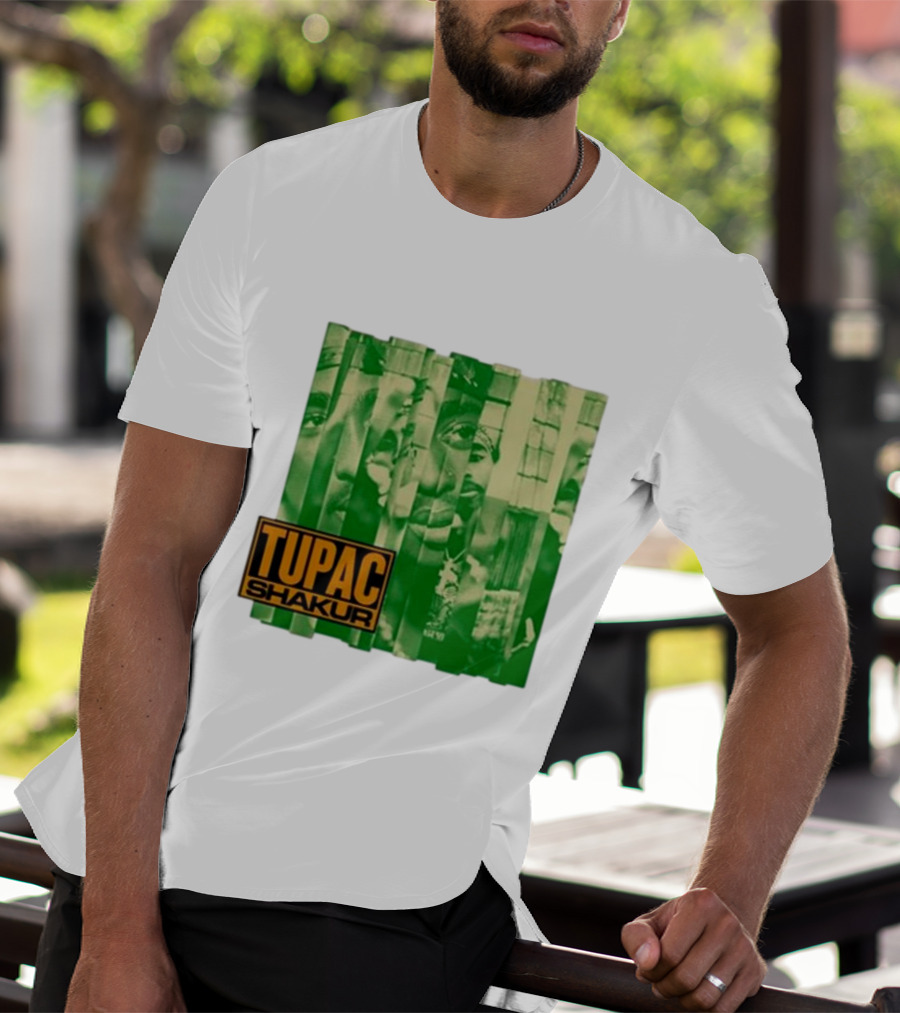 Tupac Shakur Green Photo Collage T-Shirt