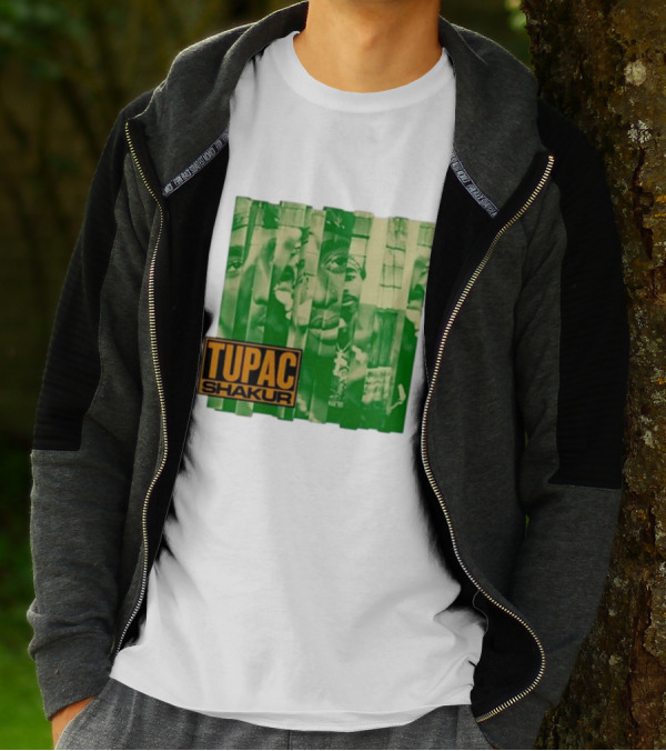 Tupac Shakur Green Photo Collage T-Shirt