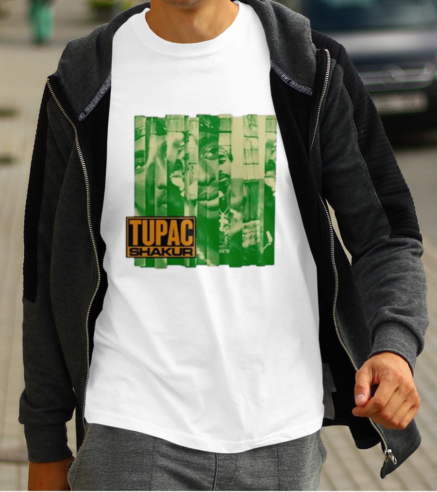 Tupac Shakur Green Photo Collage T-Shirt